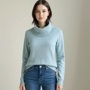 Pure Collection Cashmere Women's Cowl Neck Light Robin's Egg Blue Sweater Size 6
